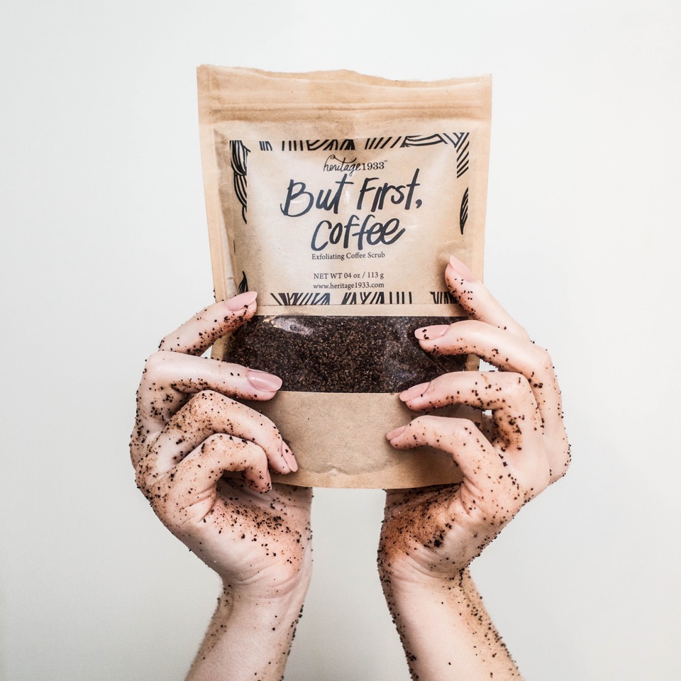 But First Coffee natural body scrub for glowing summer skin
